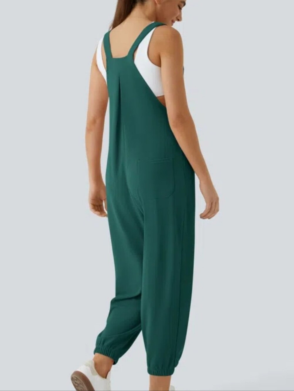 Halara Adjustable Strap Cuffed Waffle Knit Casual Overalls Forest Biome Green M - Picture 4 of 14